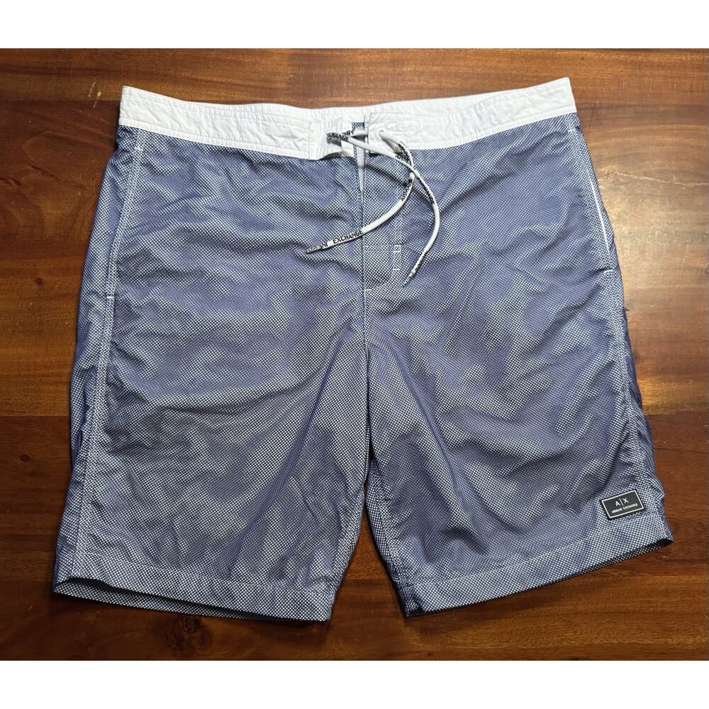 Armani Exchange Mens Blue Mesh Overlay Swim Trunks Bosrdshorts Drawstrings Sz L